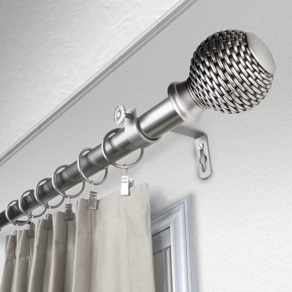 Rod Desyne 1" Adjustable Curtain Rod with Woven Finials 28 to 48 in Satin Nickel